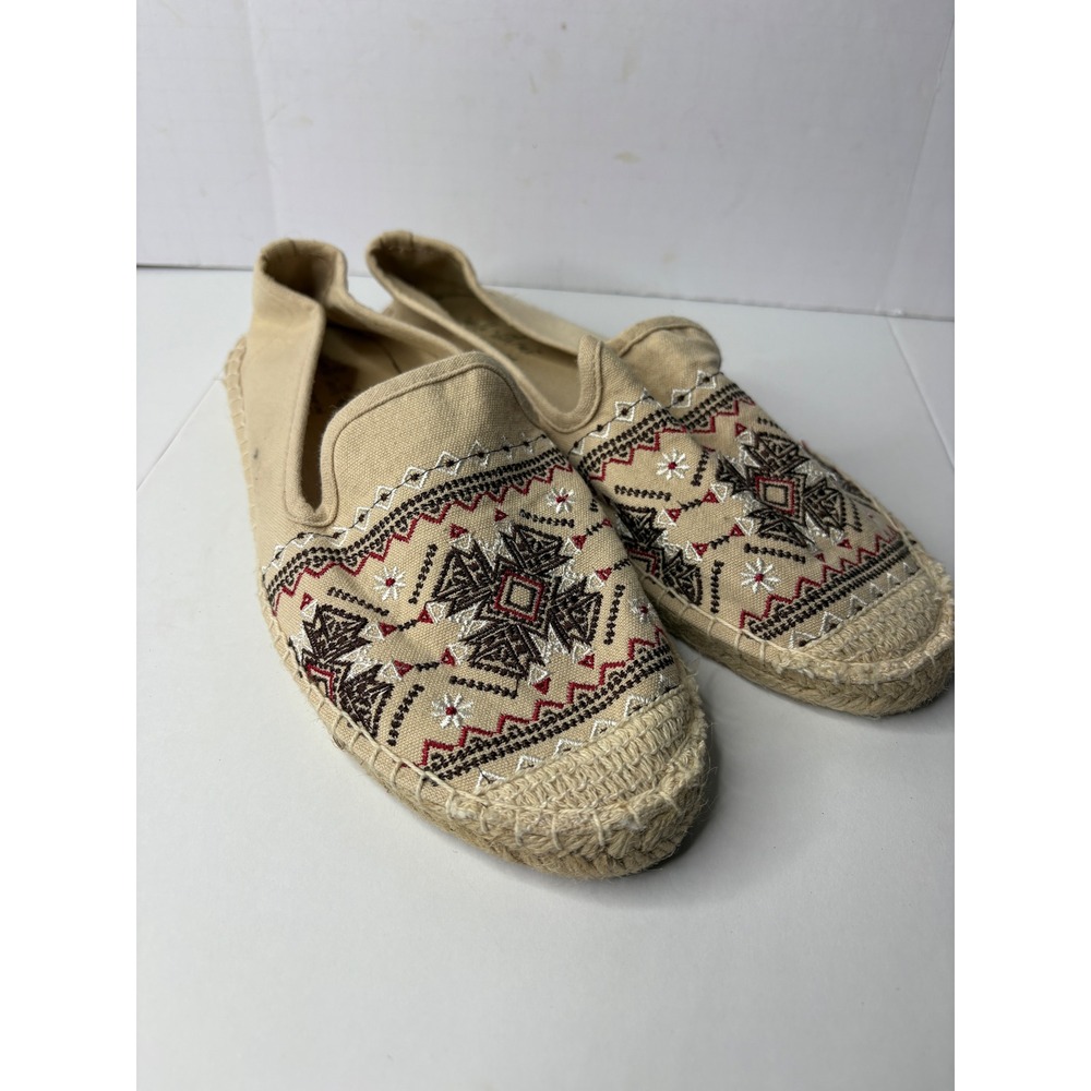 Coldwater Creek Walk with Me Tan Embroidered Espadrille Flats Womens 8.5M Cotton